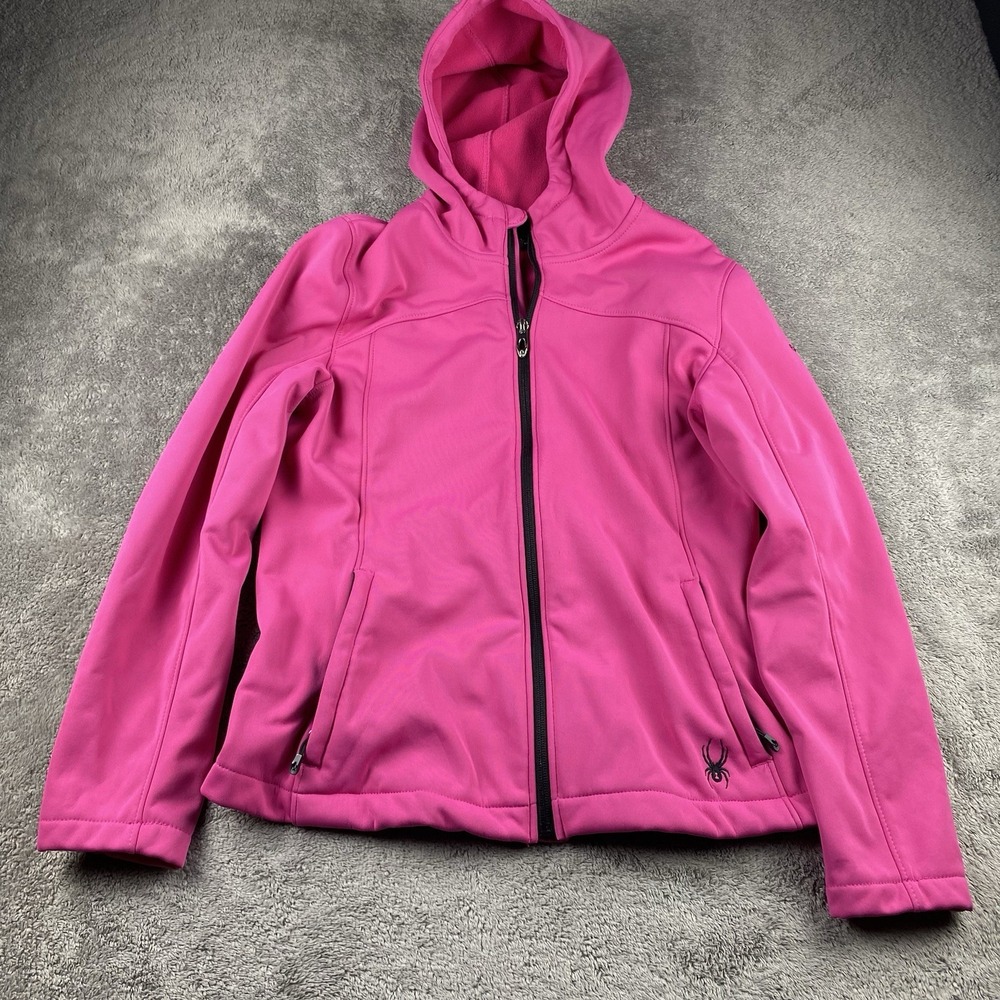 Spyder Hoodie Jacket Athletic Fleece Women Size Medium Hot Pink Full Zipper